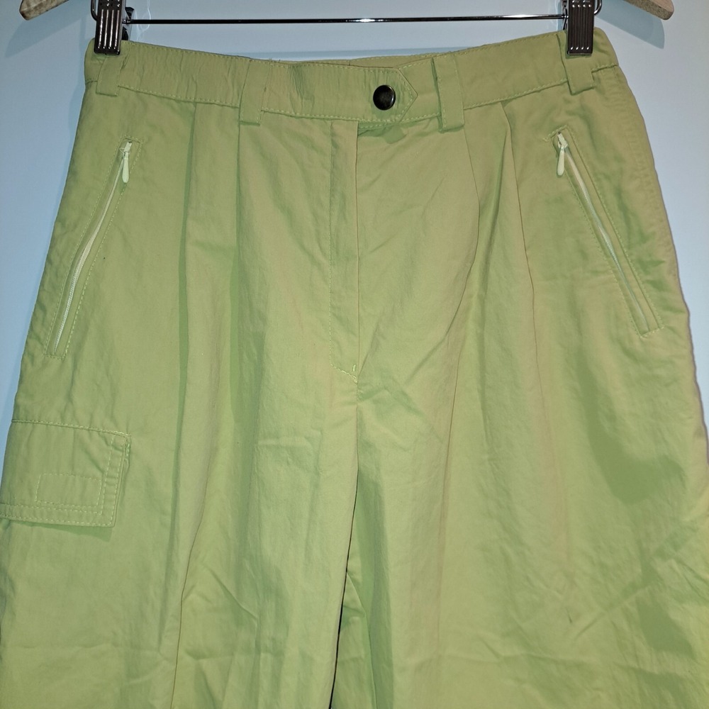 Vintage Cargo Capri Pants lime Tan Zip Pockets Relaxed Fit Women's‎ Size M - Picture 3 of 13